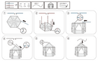 A 6-step diagram showing how to assemble the kids princess play tent frame, fabric, and star lights.